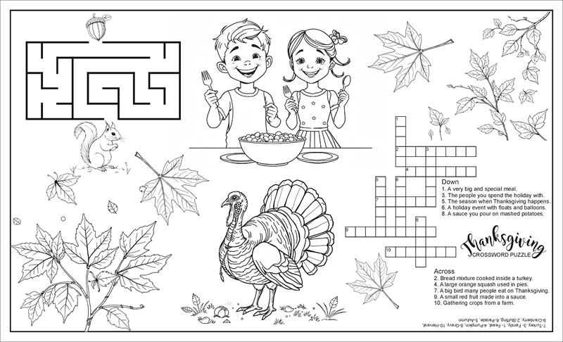 Legal Size Thanksgiving Activity Page Placemat