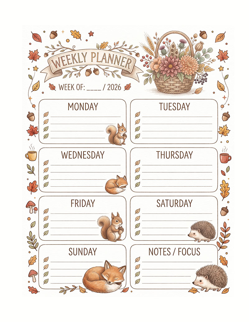 Autumn 2026 Weekly Planner
