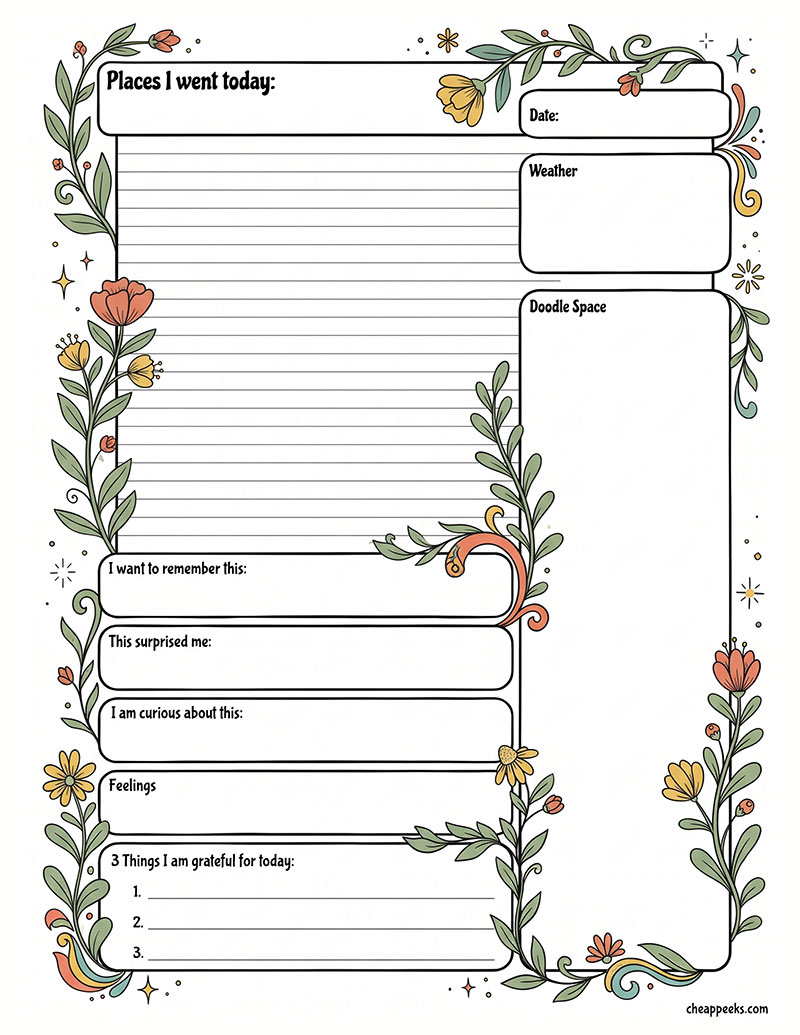Vintage Botanical Daily Journal Page